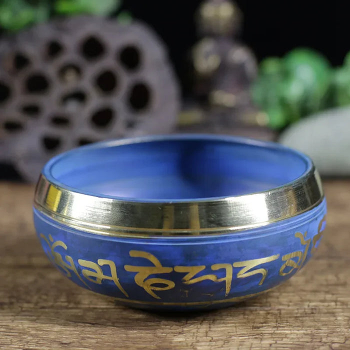 Blue Singing Bowl Made Of Copper Used For Yoga Chakra Therapy Mindfulness And Stress Relief