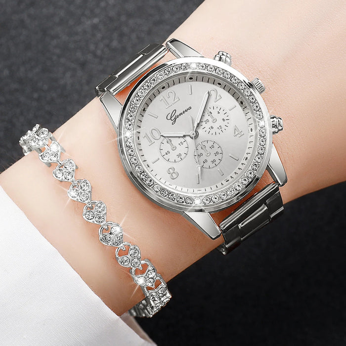 2 Piece Rhinestone Analog Watch Set for Women