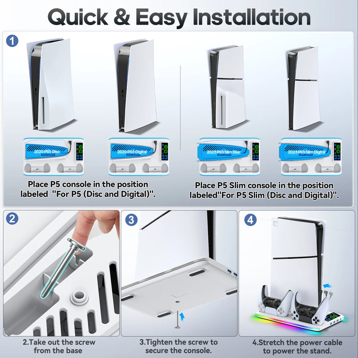 Ps5/Ps5 Slim Cooling Stand Headphone Hook Charging Station