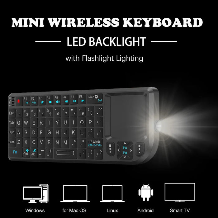 7 - Colour Backlit Wireless Keyboard With Touchpad & Flashlight - Pc / Smart Tv Box Compatible