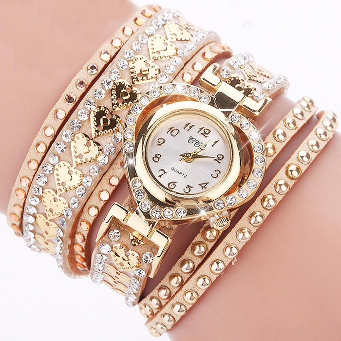 Rhinestone Heart Dial Velvet Band Watch