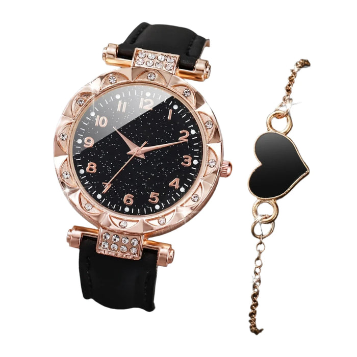 2 Piece Rhinestone Quartz Watch Bracelet Set