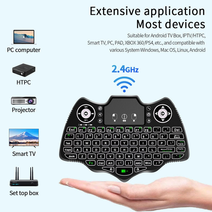 V18 Mini Wireless Keyboard - 2.4G Bt Touch 7 Colour Backlit French / Spanish / Russian Air Mouse - Android Tv Box Gift