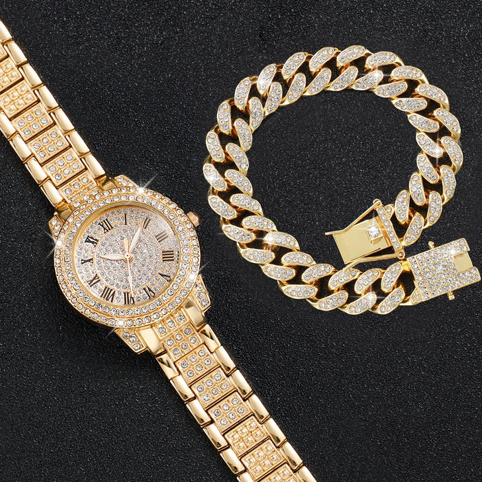 2 Piece Gold Diamond Watch Set