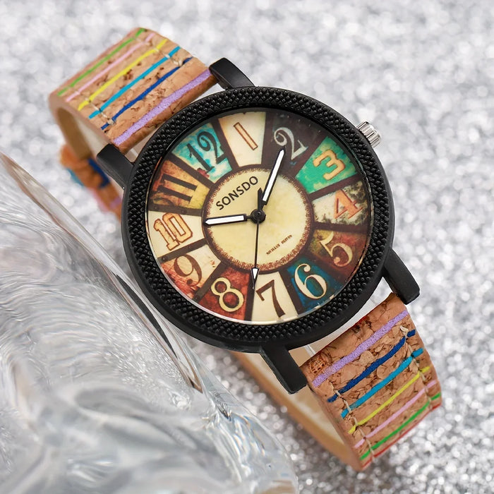 Leather Band Analog Watch Arabic Dial