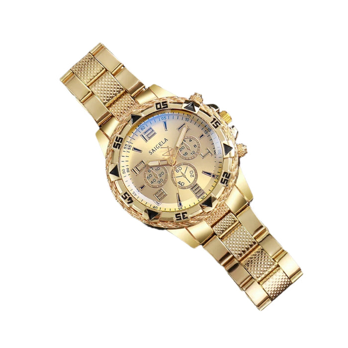 Gold Steel Mens Quartz Watch