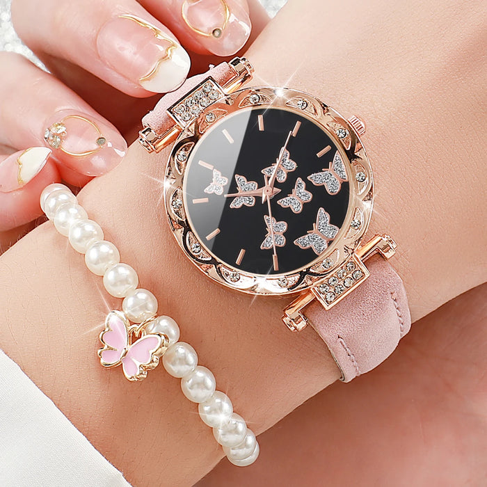 6pc Butterfly Dial Watch Jewelry Set