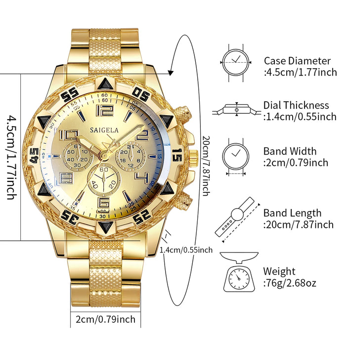 Gold Steel Mens Quartz Watch