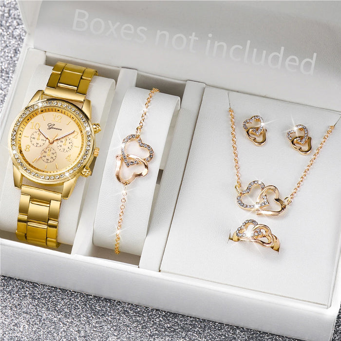 6 Piece Rhinestone Watch Jewelry Set - Without Box