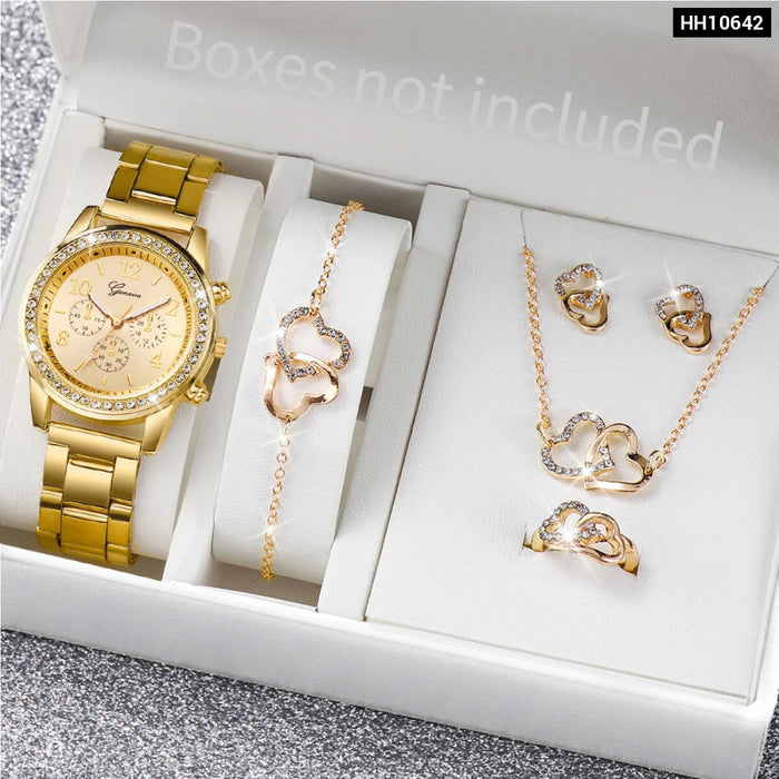 6 Piece Rhinestone Watch Jewelry Set - Without Box