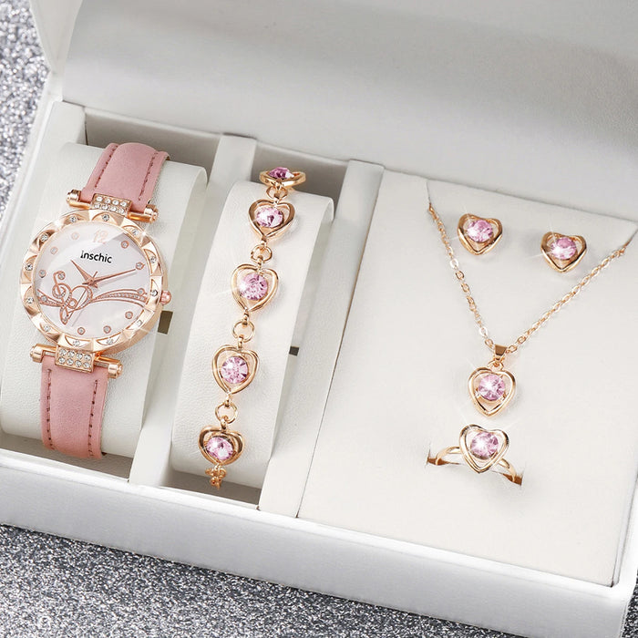 6 Piece Rhinestone Watch Jewelry Set - Without Box