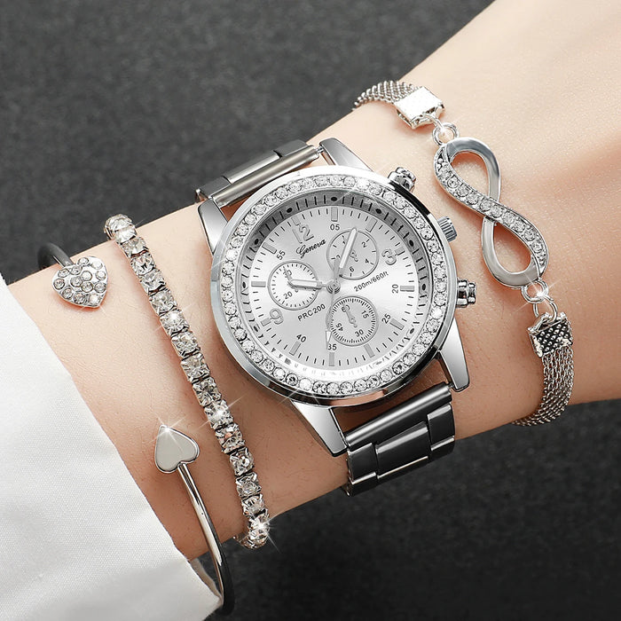 4 Piece Rhinestone Watch Bracelet Set