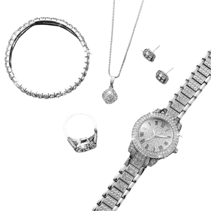 6 Piece Diamond Steel Band Watch Set - Without Box