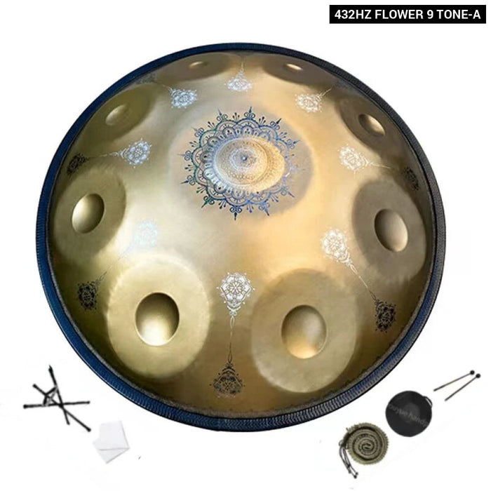 432Hz 12 10 9 Notes 22 Inch Carve-Steel Tongue Hand Pan Drum For Yoga & Meditation