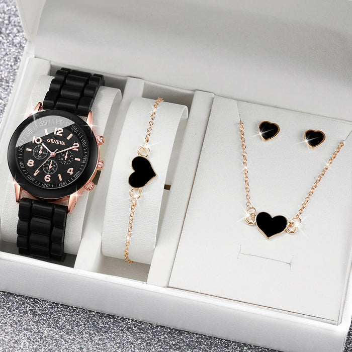 4 Piece Fashion Watch Set Silicone Band