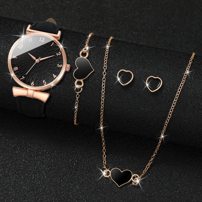 5 Piece Fashion Watch Heart Jewelry Set - Without Box