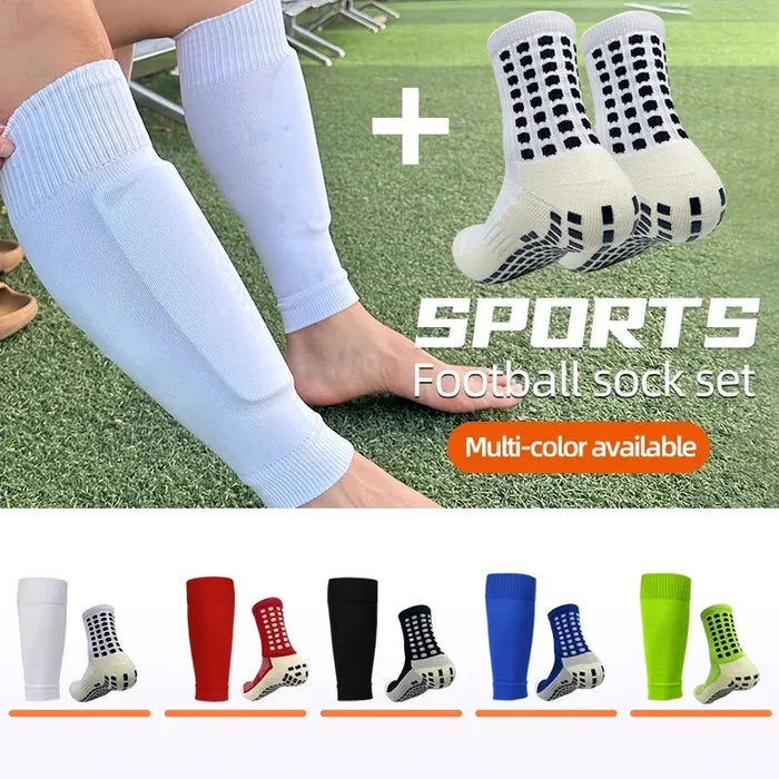 2 Pairs Mens Grip Socks and Knee Pads for Sports