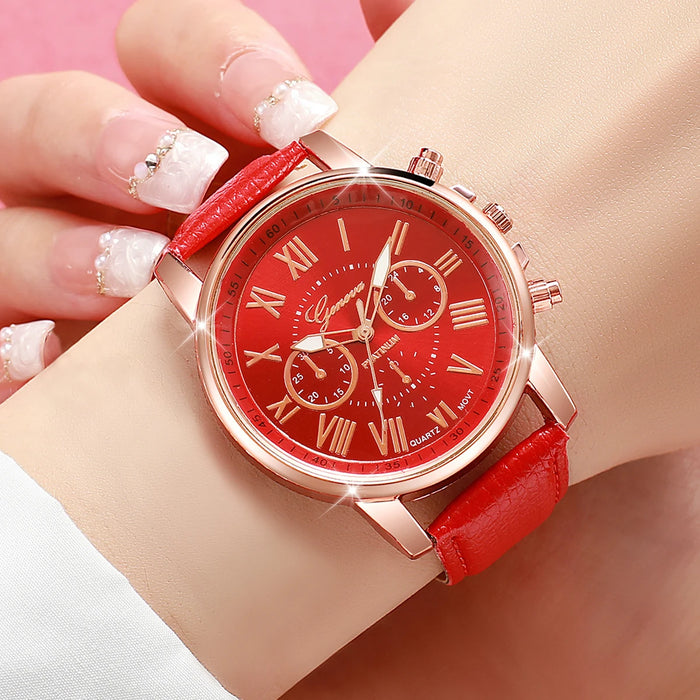 5 Piece Fashion Leather Band Quartz Watch Set