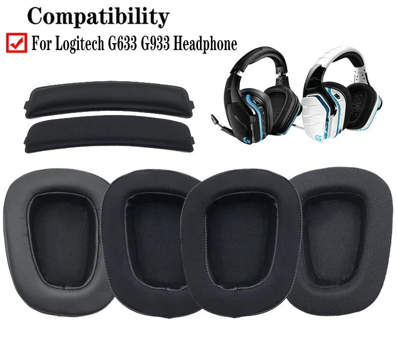 Pair of Replacement Earpads For Logitech G633 G933 Headsets Headband Covers For G633S G933S Cushions Pad For Head Beam