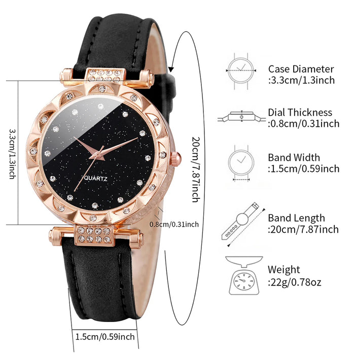 3 Piece Rhinestone Leather Band Watch Set - Without Box