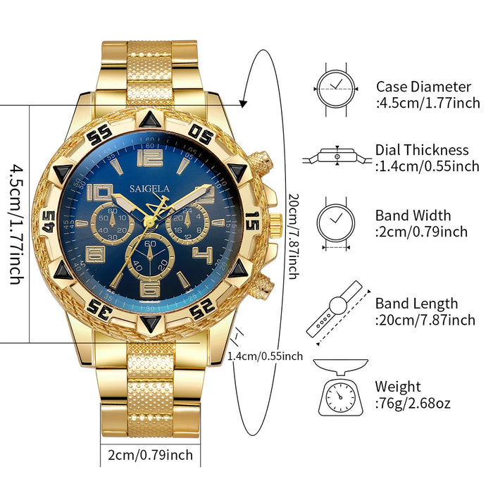 4 Piece Gold Steel Analog Mens Watch Set - Without Box