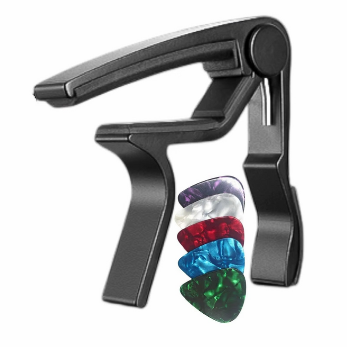 Rosewood Guitar Capo With 5 Colour Picks For Acoustic / Electric