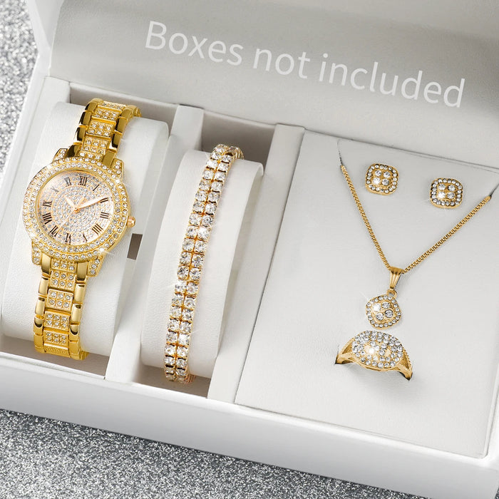 6 Piece Diamond Steel Band Watch Set - Without Box