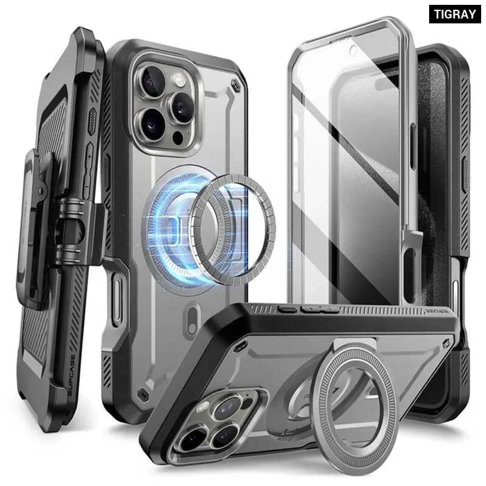 For Iphone 16 Pro 6.3“ Ub Pro Mag Full Body Rugged Phone Case With Built-In Screen Protector Belt-Clip