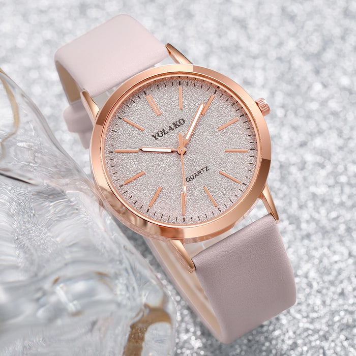 2 Piece Casual Quartz Watch PU Leather Strap Heart Bracelet