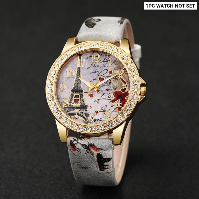 PU Leather Eiffel Tower Watch Set