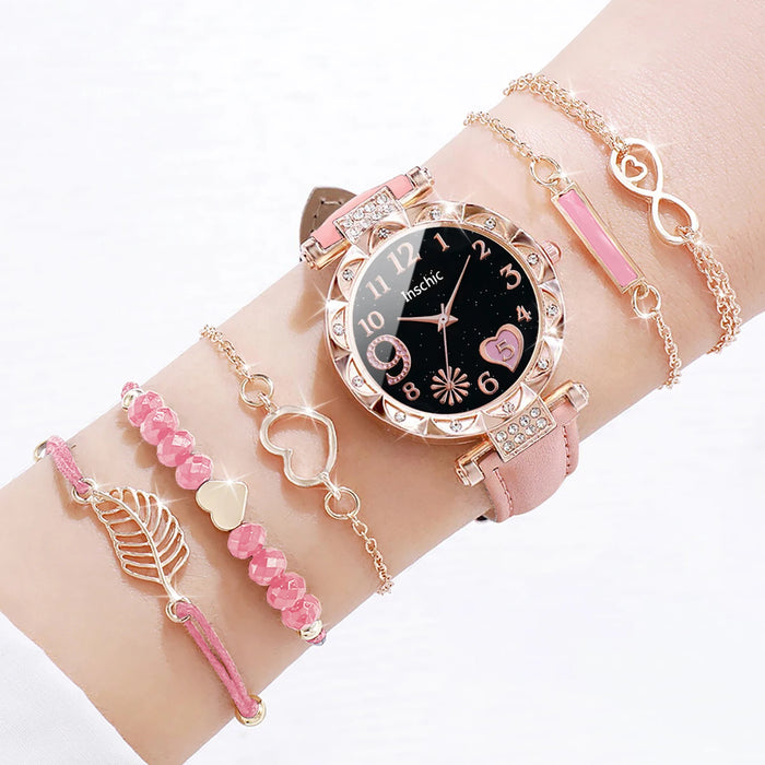 6 Piece Heart Dial Watch Bracelet Set