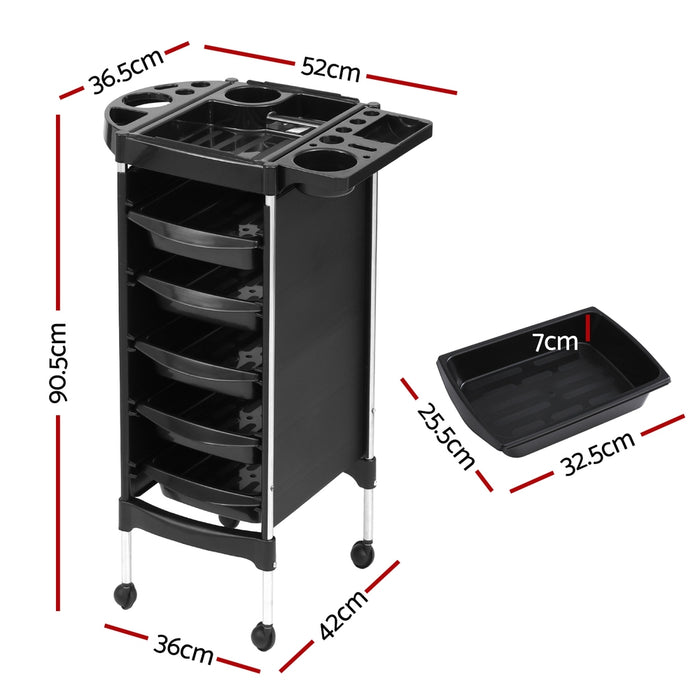 Salon Trolley Cart Spa Beauty Rolling Tray Hairdressing Storage 6 Tiers