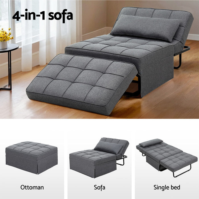 Sofa Bed Ottoman Pillow Folding Linen Grey Siyi