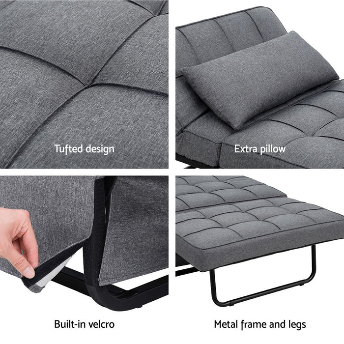 Sofa Bed Ottoman Pillow Folding Linen Grey Siyi