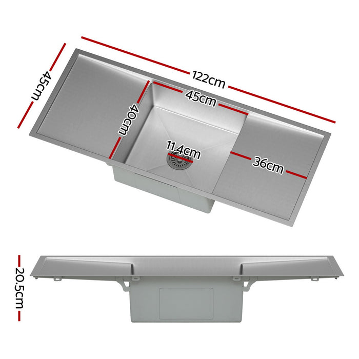 Kitchen Sink Basin Stainless Steel Under/Top/Flush Mount Bowl 122X45Cm