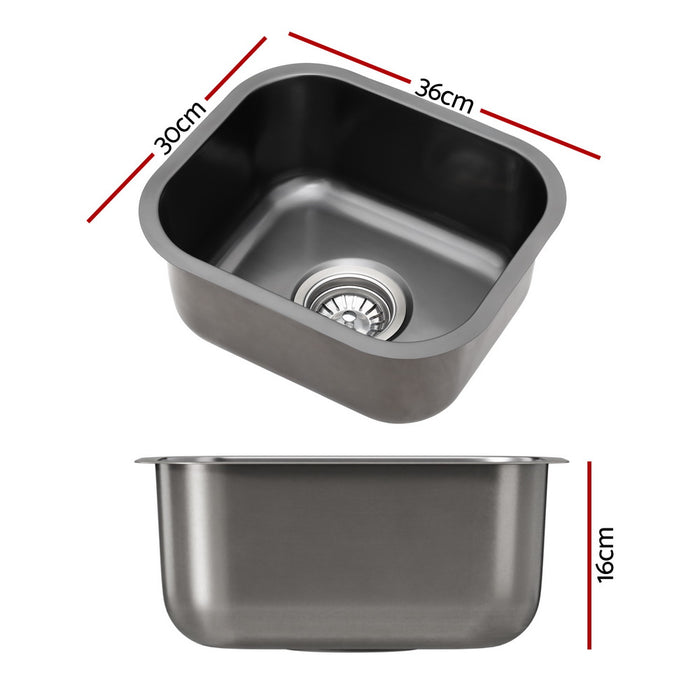 Kitchen Sink 30X36Cm Stainless Steel Nano Basin Single Bowl Black