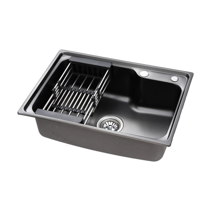 Kitchen Sink 61X43Cm Stainless Steel Basin Single Bowl Black Drain Basket