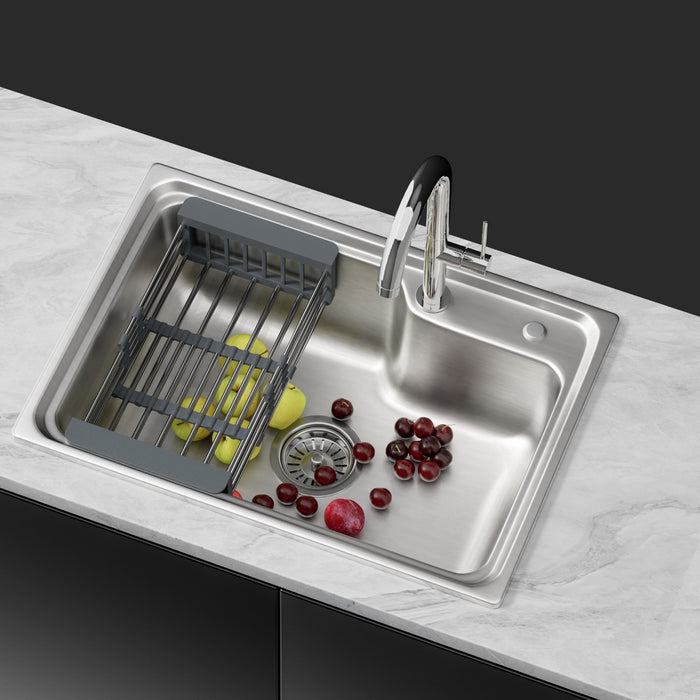 Kitchen Sink 61X43Cm Stainless Steel Basin Single Bowl Silver Drain Basket