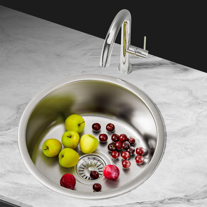 Kitchen Sink 43Cm Round Stainless Steel Basin Single Bowl Silver