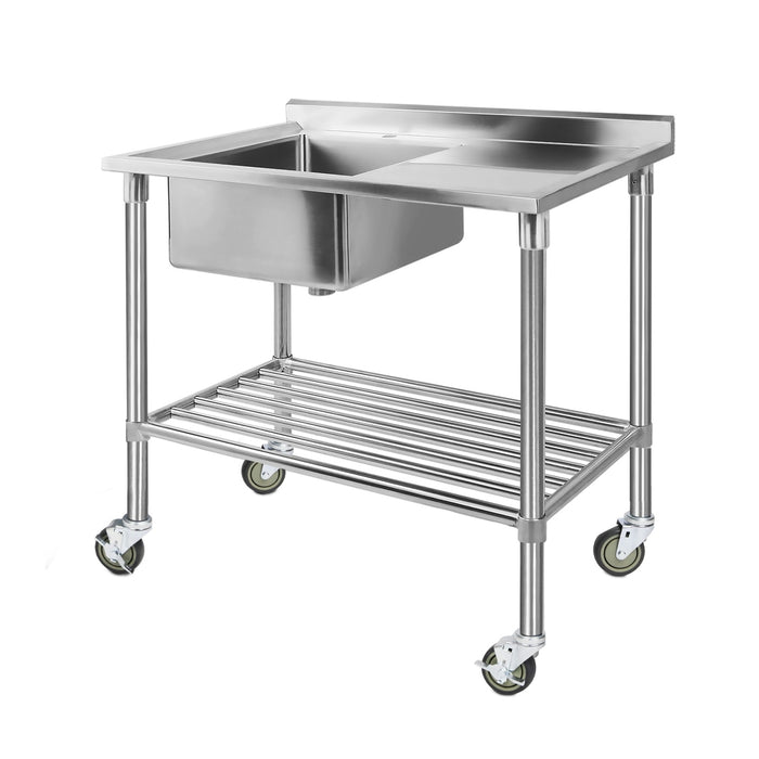 Stainless Steel Sink Bench Kitchen Work Benches Bowl Wheels 304