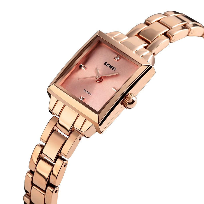 1407 Business Fashion Diamonds Delicate And Elegant Square Zinc Alloy Quartz Watch For Women Rose Gold