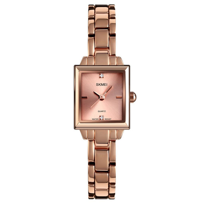 1407 Business Fashion Diamonds Delicate And Elegant Square Zinc Alloy Quartz Watch For Women Rose Gold