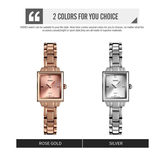 1407 Business Fashion Diamonds Delicate And Elegant Square Zinc Alloy Quartz Watch For Women Rose Gold