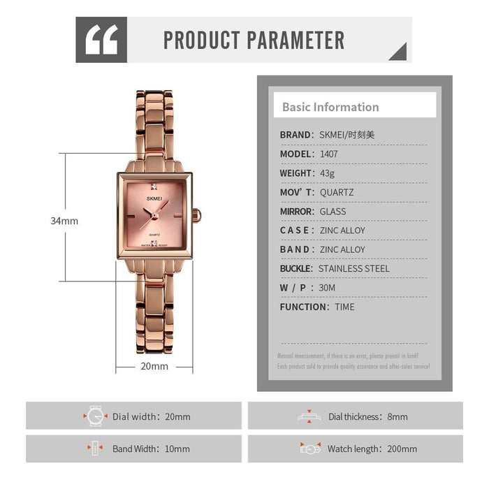 1407 Business Fashion Diamonds Delicate And Elegant Square Zinc Alloy Quartz Watch For Women Rose Gold