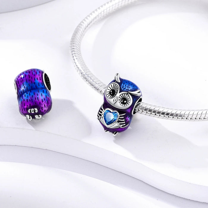 925 Sterling Silver Owl Heart Charm Pendant Fits Bracelet Diy Gift