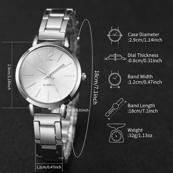 6 Piece Fashion Watch Set Stainless Steel Band Quartz Movement