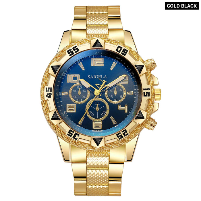 Gold Steel Mens Quartz Watch