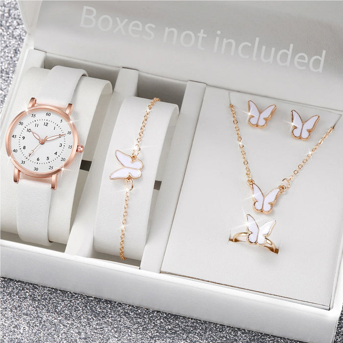 6 Piece Quartz Watch Set Leather Band - Without Box