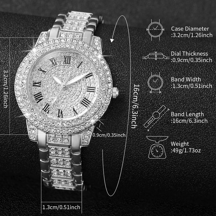 6 Piece Diamond Steel Band Watch Set - Without Box