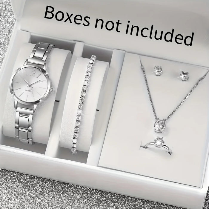 6 Piece Stainless Steel Quartz Watch Set Diamond Accents - Without Box